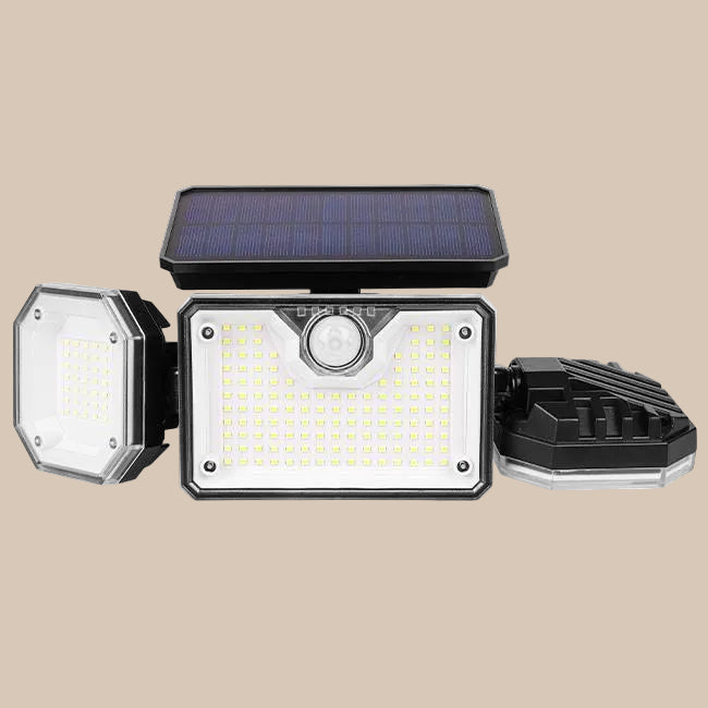 LED PROŽEKTORIUS SU SAULĖS BATERIJA IP44 226xSMD PIR SU PULTELIU