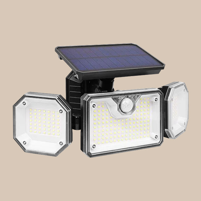 LED PROŽEKTORIUS SU SAULĖS BATERIJA IP44 226xSMD PIR SU PULTELIU