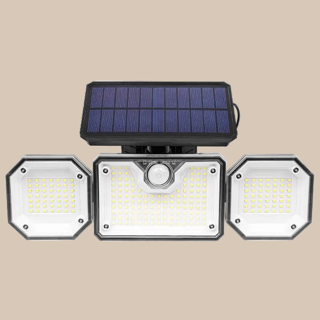 LED PROŽEKTORIUS SU SAULĖS BATERIJA IP44 226xSMD PIR SU PULTELIU
