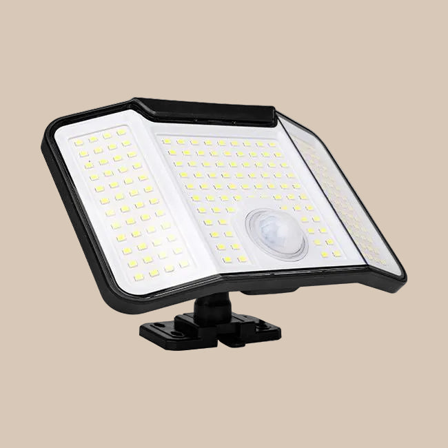 LED PROŽEKTORIUS SU SAULĖS BATERIJA IP65 172xSMD PIR SU PULTELIU