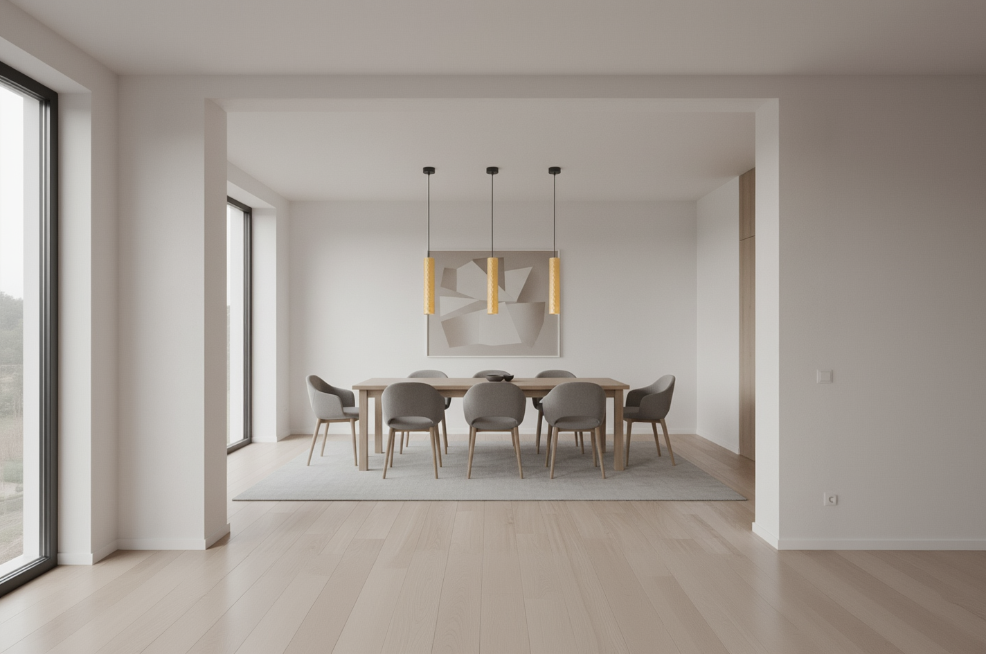 Much wider perspective dining room with Glamour pendants
