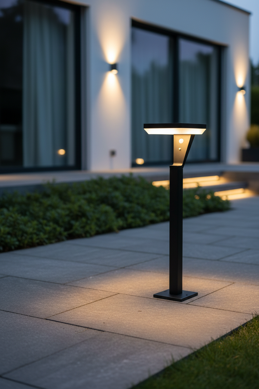 LED STULPELIS SALTA SU SAULĖS BATERIJA IR PIR 5W 3000K