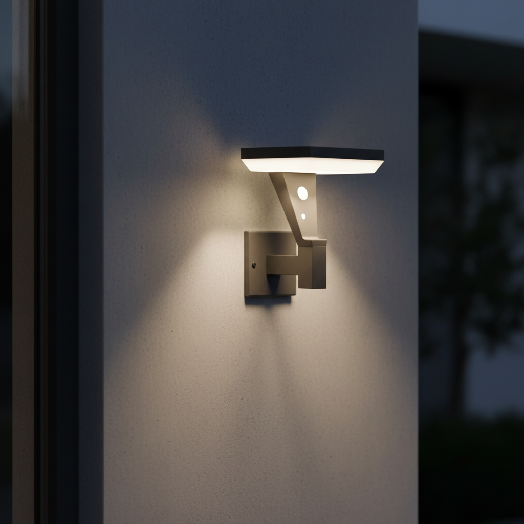 LED FASADINIS ŠVIESTUVAS SALTA SU SAULĖS BATERIJA IR PIR 5W 3000K